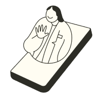 Illustration of skincare expert waving from phone screen